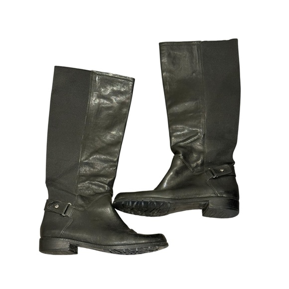 Stuart Weitzman Black Leather Pull On Riding Boots Size 8.5 - Picture 1 of 10
